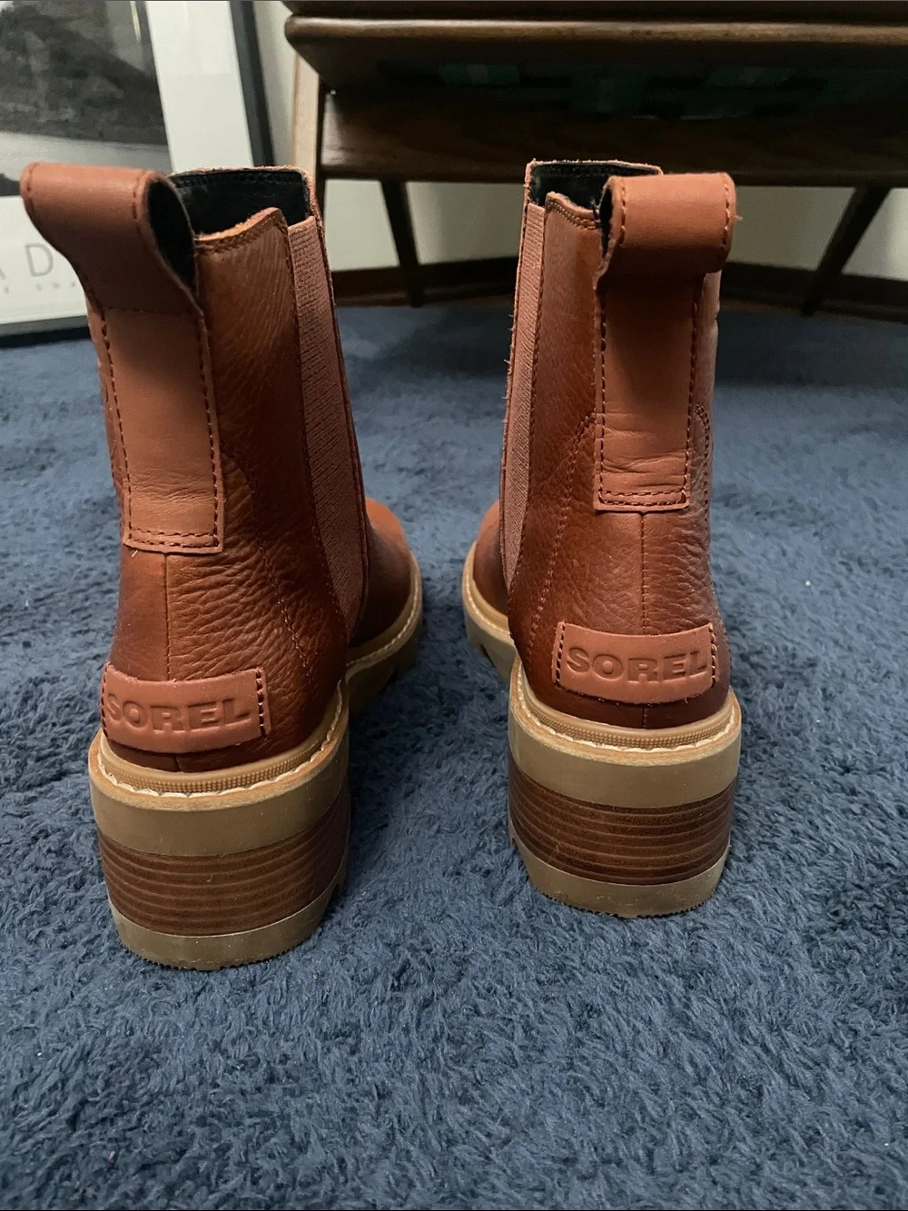 Like new! Only worn once. Sorel Women's Tan Leather Lug Sole Chelsea Booties